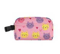 KLL Borsa termica per il pranzo, resistente all'acqua, isolata, da donna, con fibbia, per scuola, ufficio, campeggio, picnic, cartone animato, rosa, felice, gatto, cuore