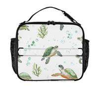KLL Borsa termica per il pranzo, resistente all'acqua, isolata, per donne, tracolla e portabottiglie, contenitori per pasti per scuola, università, divertente tartaruga marina, bianco