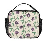 KLL Borsa termica riutilizzabile per il pranzo, leggera, da uomo, con tracolla e portabottiglie, per scuola/picnic, fiori viola