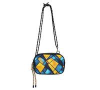 KLL Borse a tracolla nere con motivo geometrico giallo e blu in stile vetro colorato per uomo Comfort con tracolla regolabile sopra la borsa a tracolla Passeggia il cane