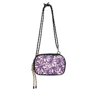 KLL Borse a tracolla nere da donna impermeabili con scomparti per carte di credito sopra la borsa a tracolla con fiori viola in vetro colorato porta a spasso il cane