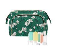 KLL Borse cosmetiche verde smeraldo magnolia selvatica borsa da toilette impermeabile per le donne borsa del cambiamento per i casi di carta organizzatore di denaro