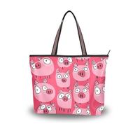 KLL Borse e borse estive in tessuto di seta con cerniera borse da donna alla moda per tutti i giorni e viaggi Cartoon Cute Pig Face rosa dimensioni 39,9 x 29 cm, Cartone animato carino maiale faccia