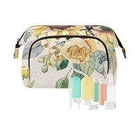 KLL Borse per il trucco con cerniera Borsa cosmetica per trucco da donna portamonete per trucco, graziosi girasoli, api, rose, girasoli carini api rose, 25,9 x 15 x 17 cm, Graziose rose con girasoli e