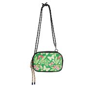 KLL Bright Green Pink Flower Butterfly Cross Body Purse Uomo Moda con slot per carte di credito Casual Phone Chest Bag Walk the dog