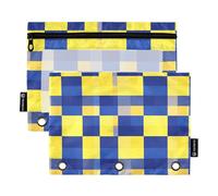 KLL Buffalo Plaid Check Giallo Royal Blue Meduse Astuccio per Raccoglitore Cartella con Cerniera per Studenti Casa Viaggio Carte Storage Container