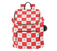 KLL Buffalo - Zaino da donna a quadri con motivo a quadri rossi e bianchi, elegante, leggero, borsa a tracolla da donna, per viaggi e lavoro
