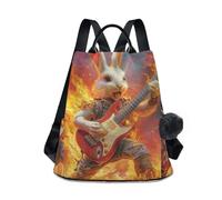 KLL Burning Easter Bunny Plays Guitar Zaino alla moda per il college zaino impermeabile multiuso per le donne per lo shopping quotidiano del college con portachiavi Pom-pom