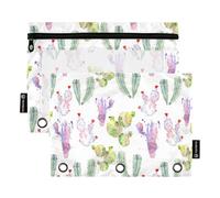 KLL Cactus (2) Astuccio trasparente per matite per raccoglitori a 3 anelli, con 3 anelli, per bambini, casa, viaggio, biglietti, Cactus (2), 1 sizex2, Cartoni