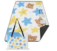 KLL Cantoon Blu Giallo Stelle Carino Orsi Impermeabile Picnic Tavolo Da Picnic Sabbia Spiaggia Resistente alla Sabbia Coperta da Spiaggia per Outdoorsy Persone Regali di Primavera esterilla para
