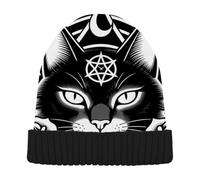 KLL Cappello invernale lavorato a maglia con gatto nero con rose | Cappelli da donna carini per sci gorra de invierno para hombre