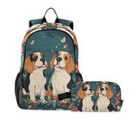 KLL Carino Beagle Dogs Teal Bookbag per ragazze adolescenti con lunchbox (scenario) borsa scuola per ragazzo 10-12