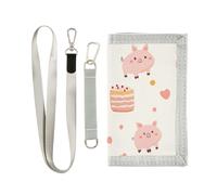 KLL Carino cartone animato maiali torte colori pastello tre volte portafoglio per le donne minimalista colorato uomini portafogli con cordino