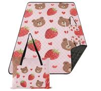 KLL Carino Cartoon Brown Bear Fragola Impermeabile Picnic Coperta Carino Prato Giardino Mat per Outdoorsy Persone Estate Regalo manta de picnic