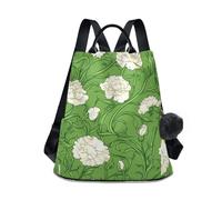 KLL Carnation Lace Grass Green Zaino alla moda per college Zaino antifurto per donne con per viaggi, lavoro, tutti i giorni con portachiavi con pompon