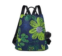 KLL Carnation Lime Green e Navy Blue Zaino alla moda per viaggio Antifurto borsa zaino per le donne per viaggi, lavoro, tutti i giorni con portachiavi pompon