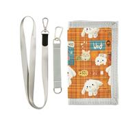KLL Cartone animato arancione plaid cani carino tre volte portafogli per uomo per le donne fresco robusto portafoglio con clip di denaro con cordino