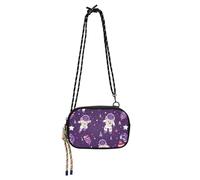 KLL Cartone animato Carino Bianco Astronauta Pianeta Mini Borse A Tracolla Uomini Comfort con Slot per Carte di Credito Borse Avere un pasto
