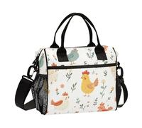KLL Cartone animato carino galline riutilizzabile Food Bag con tracolla stampa borse pranzo per le donne per il lavoro bulto para lonchera