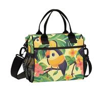 KLL Cartone animato carino pappagallo tropicale portatile Heavy Duty Lunch Bag con tracolla donne borse pranzo per il lavoro per asilo lonchera de Trabajo para Mujer