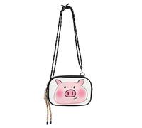 KLL Cartone animato carino rosa maiale carino borse a tracolla per gli uomini alla moda con cinturino regolabile piccole borse nere camminare il cane