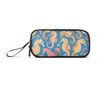 KLL Cartone animato cavalluccio marino blu nylon scuola astuccio grande capacità portapenne scuola cancelleria per ragazze elementari adolescenti