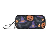 KLL Cartone animato Halloween Cappelli Magici Jack-o'-Lanterne e pipistrelli Borse di Nylon per Ragazze Astuccio Grande Capacità per la Scuola Cancelleria per Ufficio Donne