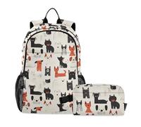KLL Cartone animato Minimalist Dogs Lovely Bookbags con Lunchbox per ragazzi (scenario) Borsa per la scuola Ragazzo età 8-10 anni