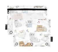 KLL Cartone animato Selkirk Rex Cats bianco astuccio portaoggetti per raccoglitore cartella con cerniera per forniture di cancelleria per ufficio