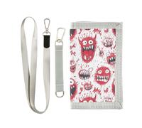 KLL Cartone animato spaventoso mostro rosso e bianco Trifold Card Portafogli per gli uomini Regali per giovani Portafoglio leggero semplice per gli uomini con cordino