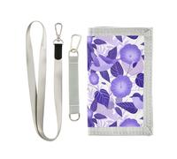 KLL Cartone animato viola Morning Glory Fiori Uccelli Trifold Portafogli per Uomini Regali per Giovani Minimalista Robusto Billfolds con cordino