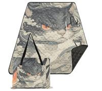 KLL Cartoon Carino Grigio Giapponese Ukiyo-e Gatto Impermeabile Coperta Esterna Per Erba Sabbia Gratis Interni Campeggio Stuoia del Pavimento per Terra Picnic Articoli manta de picnic para playa