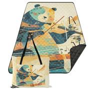 KLL Cartoon Carino Panda Note Musica Punteggio Illustrazione Stile Impermeabile Coperta Picnic Esterno Resistente Sabbia Festa Esterna Spiaggia Picnic per Adulti Regali di Primavera manta para playa
