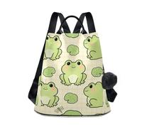 KLL Cartoon Frog Zaino alla moda per viaggio Zaino da viaggio antifurto per le donne per lo shopping quotidiano del college con portachiavi Pom-pom