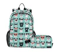 KLL Cartoon Minimalist Dogs Lovely Green Zaino E Lunchbox Set (scenario) Borsa Scuola E Lunch Box Set Per Ragazzi 10-12