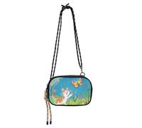 KLL Cat Chasing Butterfly in The Yard Piccola Borsa a Tracolla per Uomo Pratica con Slot per Carte di Credito Piccole Borse Go Shopping