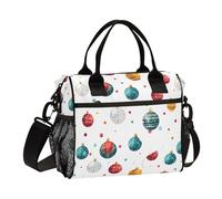 KLL Cerchi con elementi di Natale su sfondo bianco impermeabile Cooler Tote con tracolla Lunch Boxes per Teen per asilo Bolsa para lonche