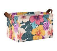 KLL Cestini colorati hawaiani con fiori tropicali e foglie di palma, con manici, contenitori cubici per organizzare armadio, scaffale, giocattoli per la scuola materna, confezione da 2