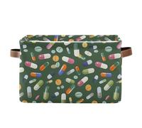 KLL Cestini colorati varie pillole verdi, cestini pieghevoli e impermeabili organizzazione e scatole di stoccaggio con manico robusto borsa grande grande 2 pezzi per scaffali scaffali gadget