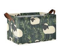 KLL Cestini con pecore bianche verdi in erba dei cartoni animati, robusti contenitori con manici, organizer per armadio, scaffali, armadi, giocattoli, libri, confezione da 2