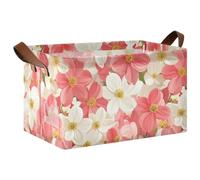 KLL Cestini portaoggetti con motivo floreale rosa e bianco, con manici, cubi in tessuto per armadio, scaffale, armadio, libreria, confezione da 2