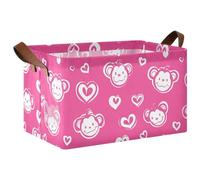 KLL Cestini portaoggetti decorativi pieghevoli a forma di scimmia in stile cartone animato rosa acceso con manici in tessuto cubi organizer per mensole armadio giocattoli per la scuola materna 2