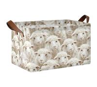 KLL Cestini portaoggetti rettangolari bianchi a forma di pecora, con manici, pieghevoli, per casa, ufficio, armadio, vestiti, confezione da 2 pezzi