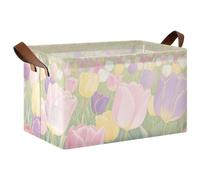 KLL Cestini portaoggetti rettangolari da giardino con fiori primaverili e cestini, con manici, organizer cubici per armadio, mensola, cassettiera, confezione da 2
