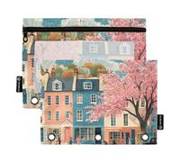 KLL Charming Blossom - Astuccio morbido per matite con illustrazione di Streetscape per cartelle a 3 anelli, con 3 anelli, per studenti, casa, viaggi, biglietti