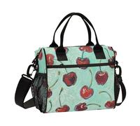 KLL Cherry Fruit Green Art Painting a prova di perdite Borsa per il pranzo da donna con tracolla Lunch Box per il lavoro per ufficio loncheras para el Trabajo