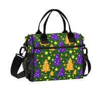 KLL Colorato Albero Di Natale Stelle Verde Portatile Lunch Bag Tote con Tracolla Donne Borse Pranzo per il Lavoro per Outdoor loncheras para adultos