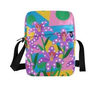 KLL Colorato Forme Geometriche Viola Gigli Messenger Borse In Pelle Vegana Crossbody Piccola Borsa Per Le Donne Viaggio A Spalla Borsa A Mano Per La Donna