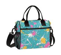 KLL Colorato Irregolare Art Lines Crossbody Lunch Bag con Portabottiglie con Tracolla Grande Borsa Pranzo per le Donne per Università bolsas para almuerzo