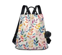 KLL Colorful Boho Leaves Fashion zaino per laptop multiuso zaino universitario per le donne per lo shopping quotidiano del college con portachiavi pompon